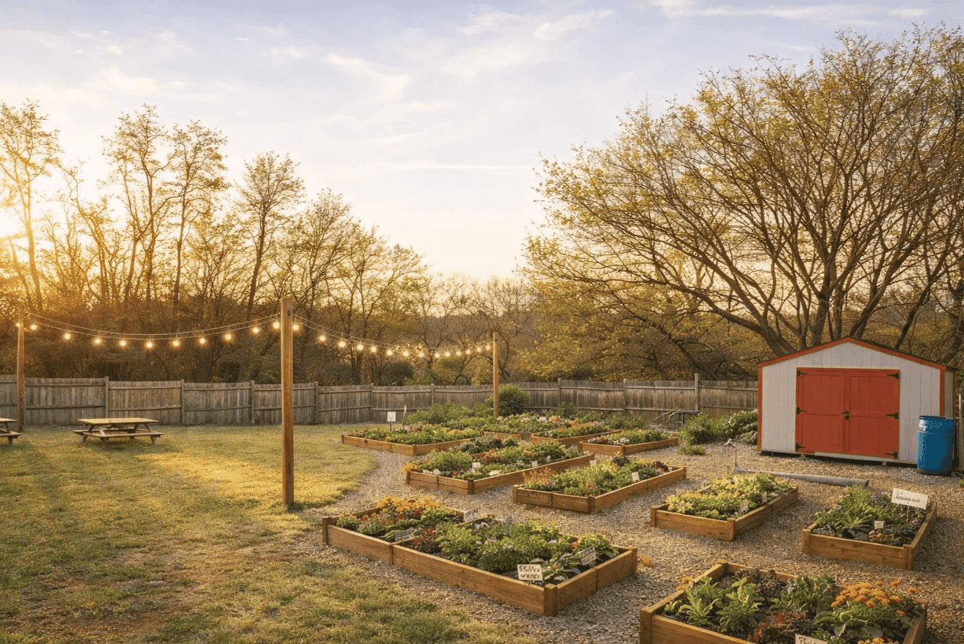 Vision rendering of the community garden with raised beds