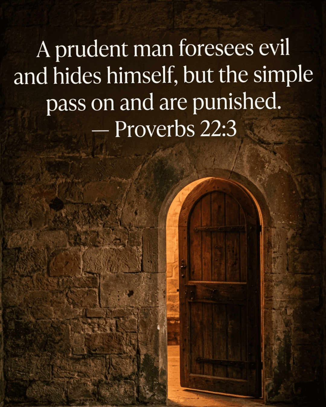 Bible verse graphic Proverbs 22:3 — A prudent man foresees evil and hides himself