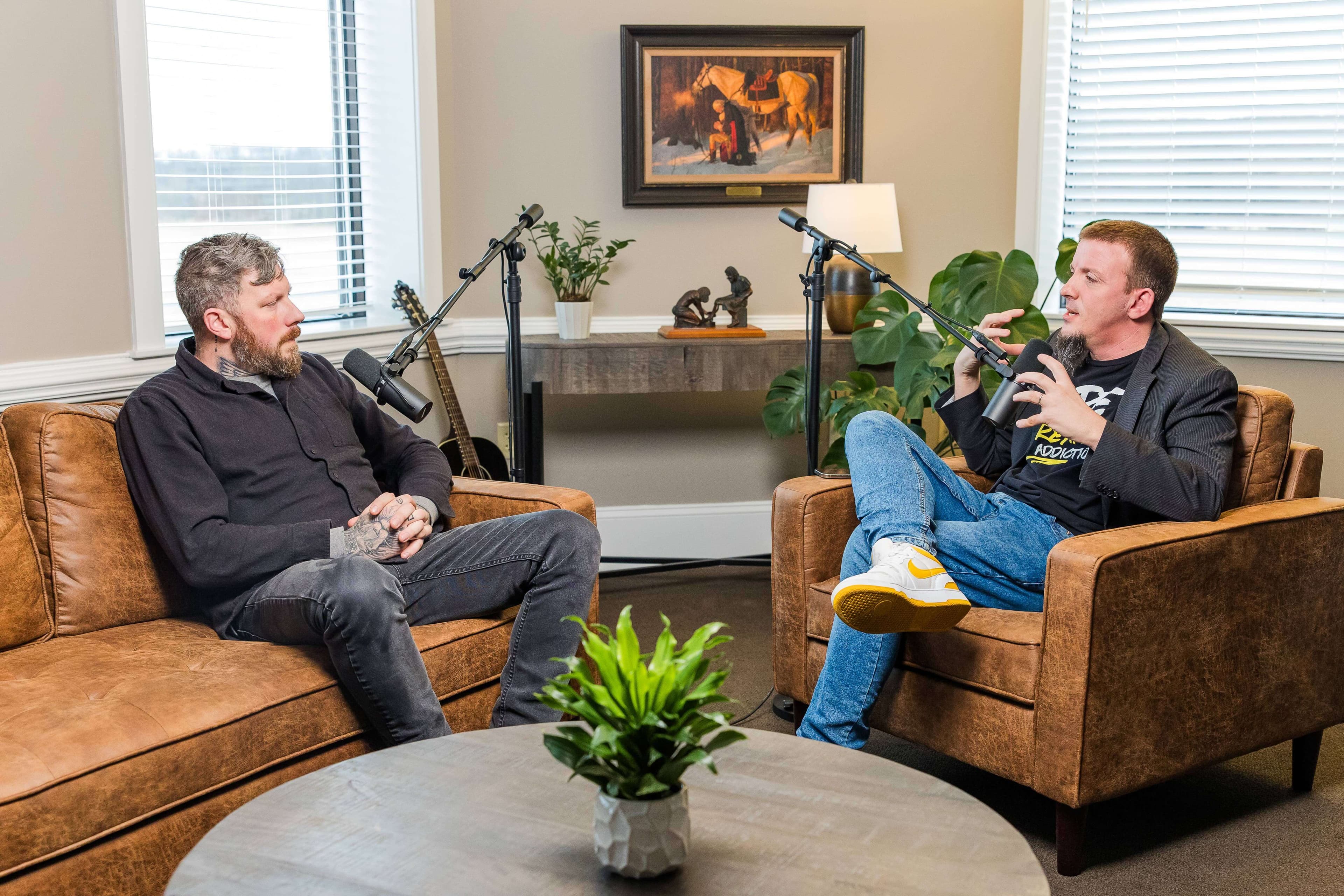 Ben Fuller recording the Rebuilding Life After Addiction podcast with Justin Franich in Mount Jackson, Virginia