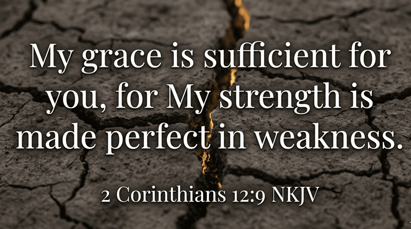 Bible verse graphic 2 Corinthians 12:9 — My grace is sufficient for you, My strength is made perfect in weakness