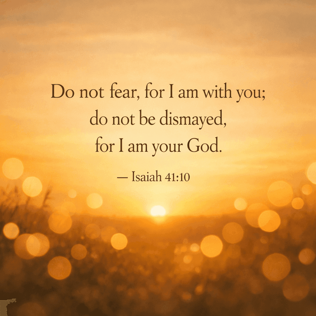 Bible verse graphic Isaiah 41:10 - Do not fear for I am with you do not be dismayed for I am your God