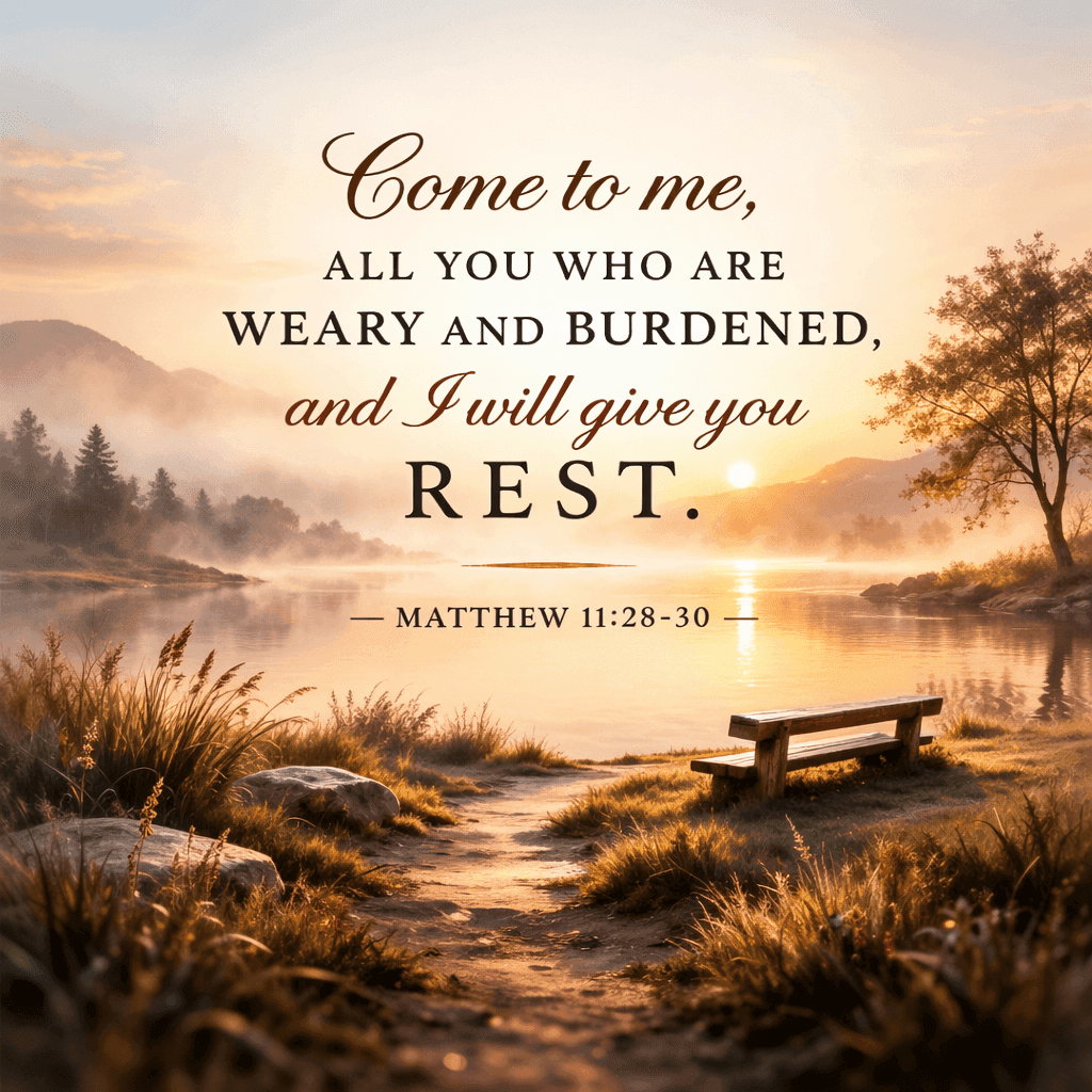 Bible verse graphic Matthew 11:28-30 - Come to me all you who are weary and burdened and I will give you rest