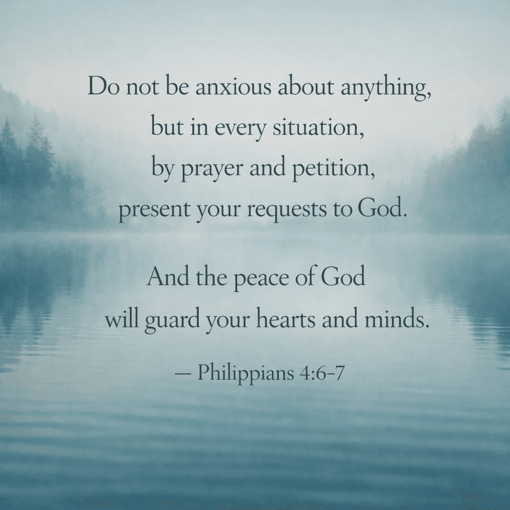 Bible verse graphic Philippians 4:6-7 - Do not be anxious about anything but in every situation by prayer and petition present your requests to God