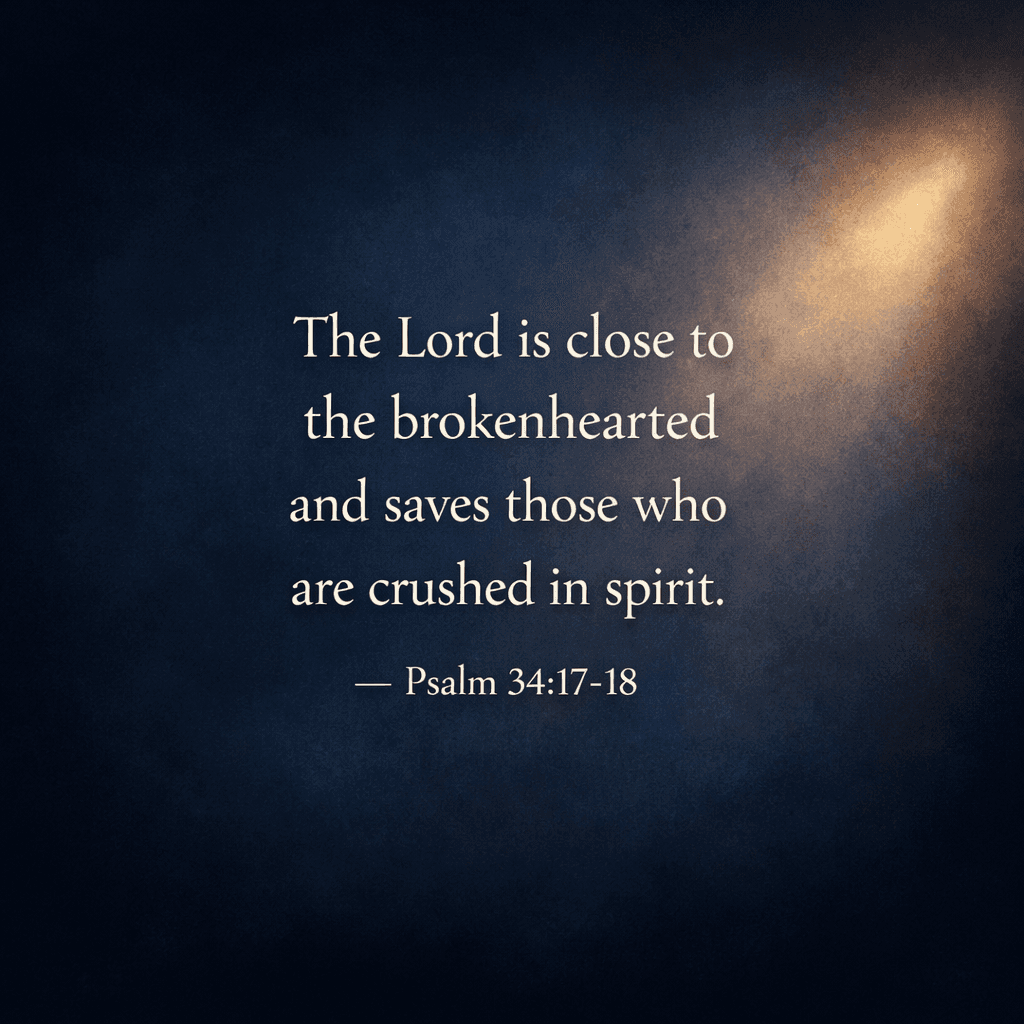Bible verse graphic Psalm 34:17-18 - The Lord is close to the brokenhearted and saves those who are crushed in spirit