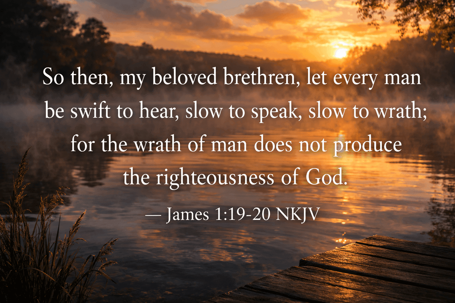 James 1:19-20 NKJV - Let every man be swift to hear, slow to speak, slow to wrath; for the wrath of man does not produce the righteousness of God.