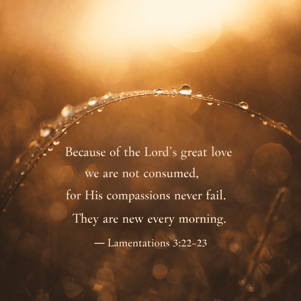 Scripture graphic: Lamentations 3:22-23 - His compassions never fail, they are new every morning