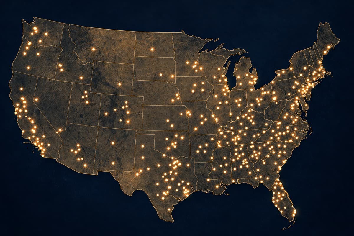 Map of the United States showing Teen Challenge program locations