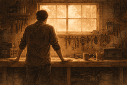 Man standing at a workbench in morning light, symbolizing the intentional daily work of building systems for long-term recovery.
